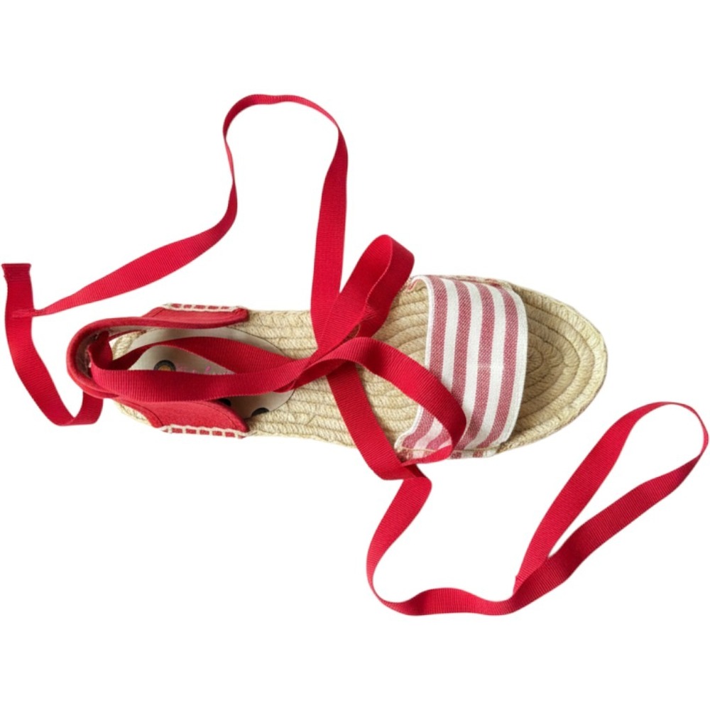 Boden Red White Striped Ribbon Tie Espadrille Sandals Spain Sz 39 Womens 8.5 - Picture 9 of 12